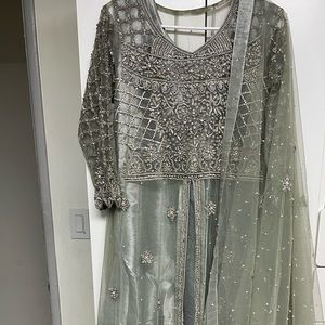 Pakistani fancy dress- silver Pakistani dress maxy
